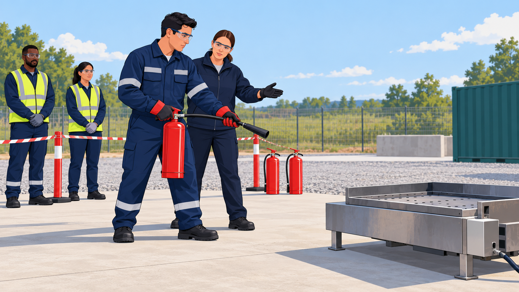 Preparation for a supervised extinguisher exercise with a training simulator