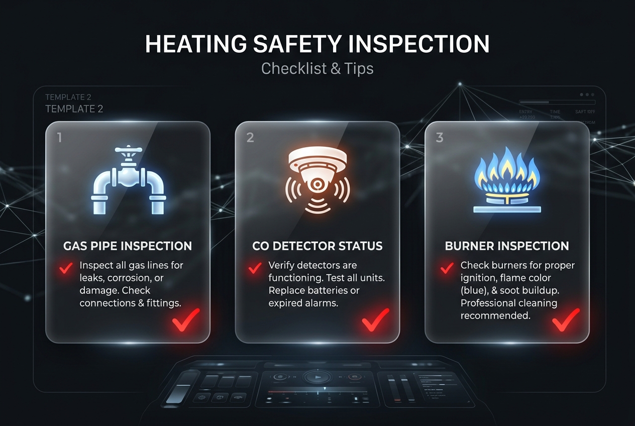 Heating safety inspection checklist for gas appliances and CO detectors
