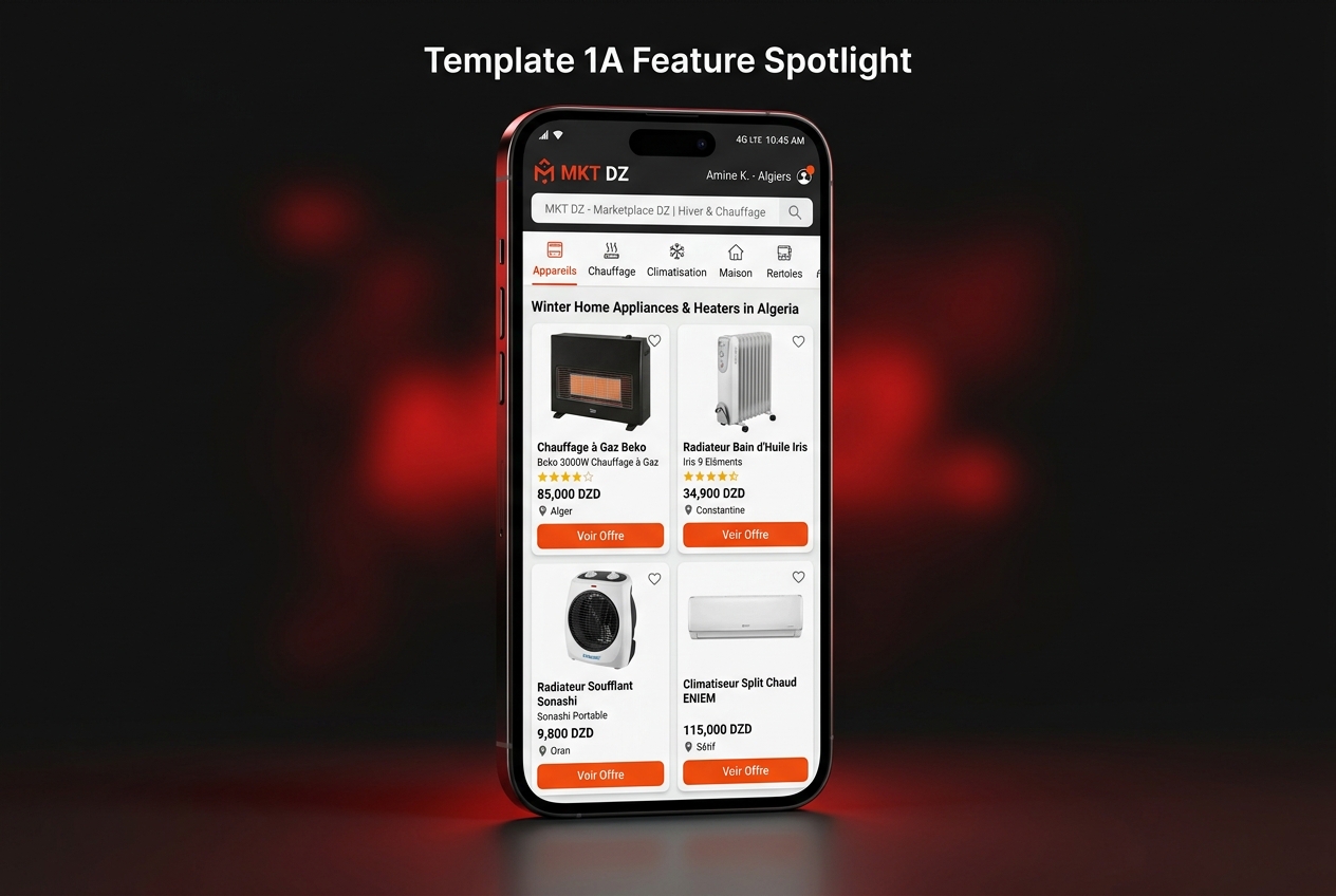 Used heaters and radiators listings on L'Affaire marketplace with price tags in Algerian Dinars