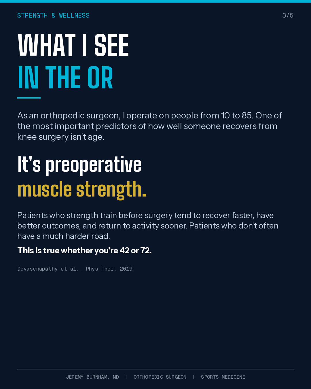 Infographic Slide About What An Orthopedic Surgeon Sees In The Operating Room: Preoperative Muscle Strength As A Key Predictor Of Knee Surgery Recovery, Patients Who Strength Train Before Surgery Recovering Faster With Better Outcomes