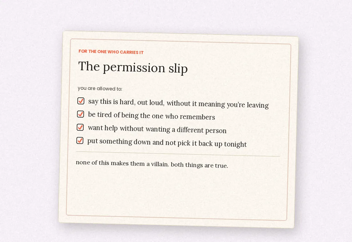 For the One Who Carries It permission slip page
