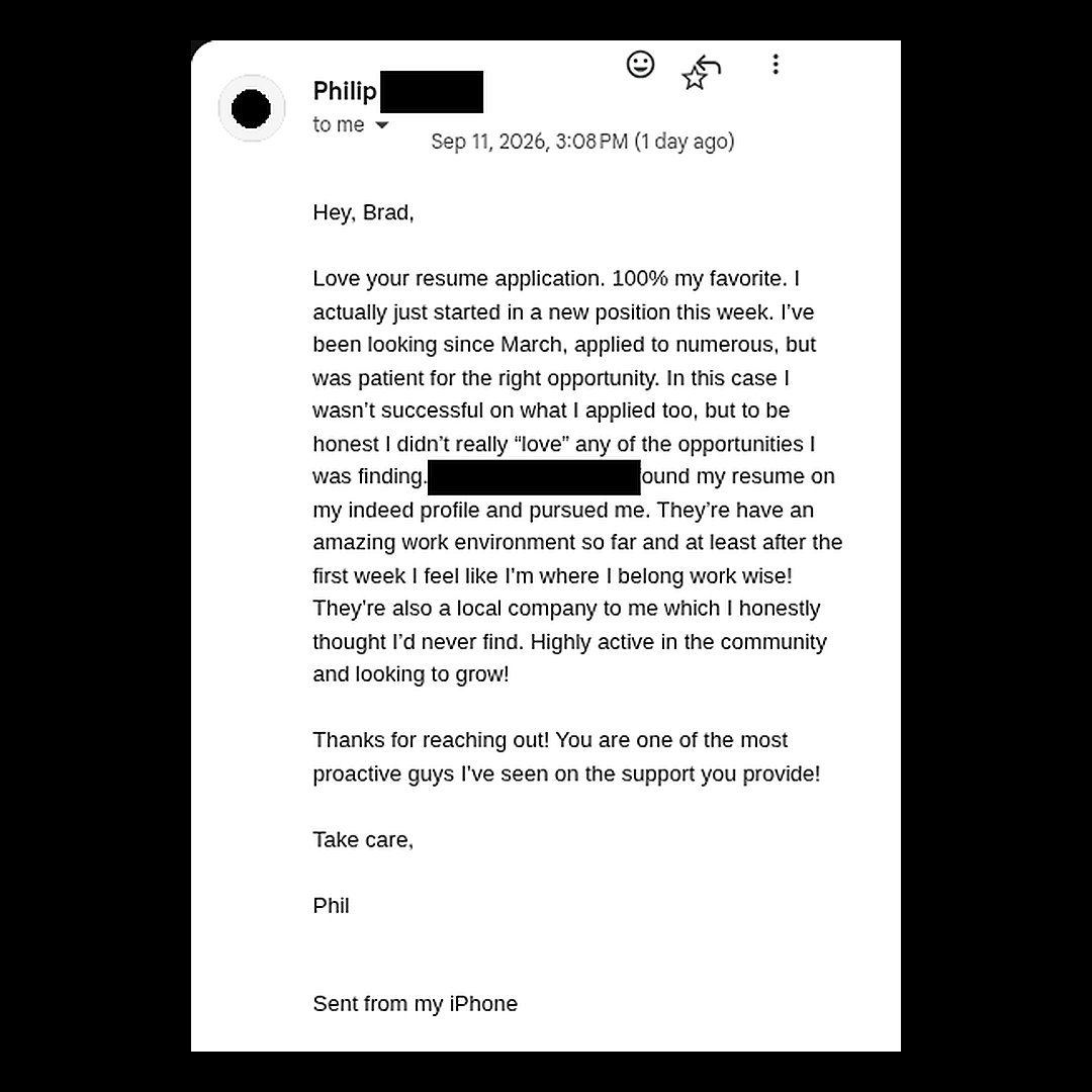 redacted Gmail screenshot Philip Marines new role