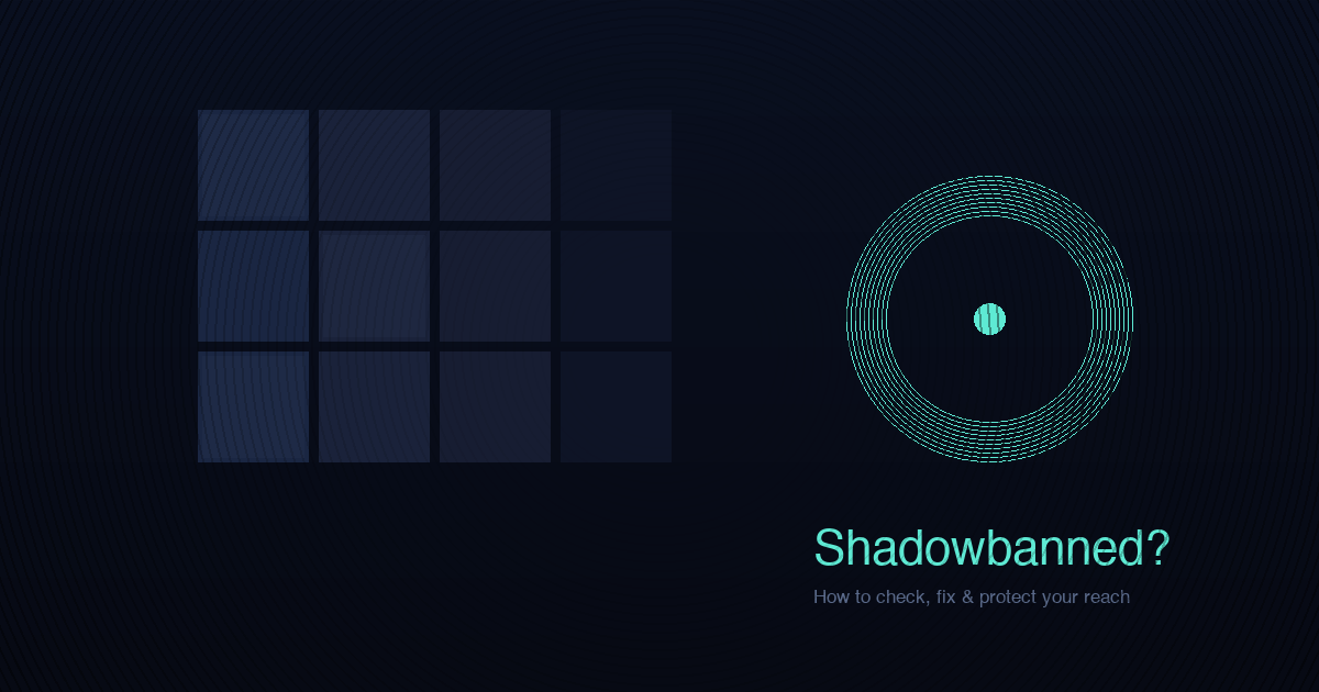 Instagram grid fading into darkness with a ghostly shadow outline, symbolizing hidden reach and invisible content.