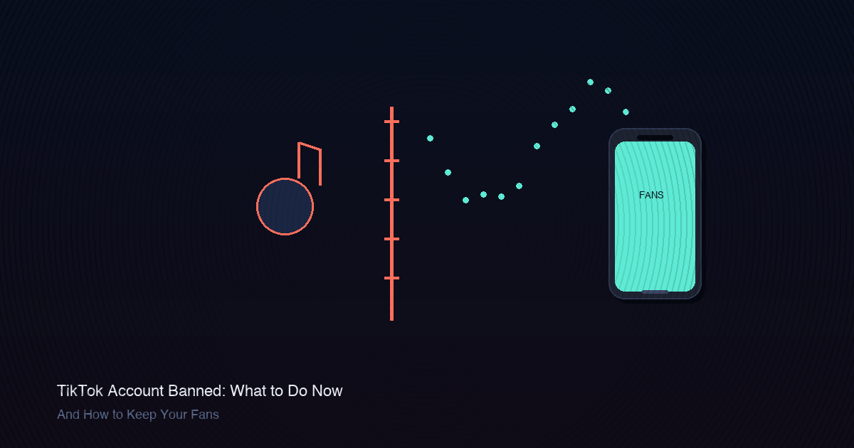 TikTok note logo frozen behind a banned barrier with fan particles escaping toward an SMS phone.