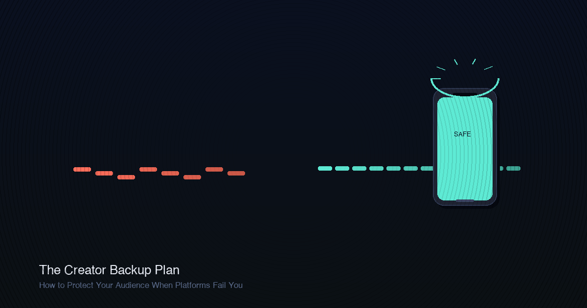Umbrella shield over a phone with message bubbles, representing insurance and safety against platform failure.