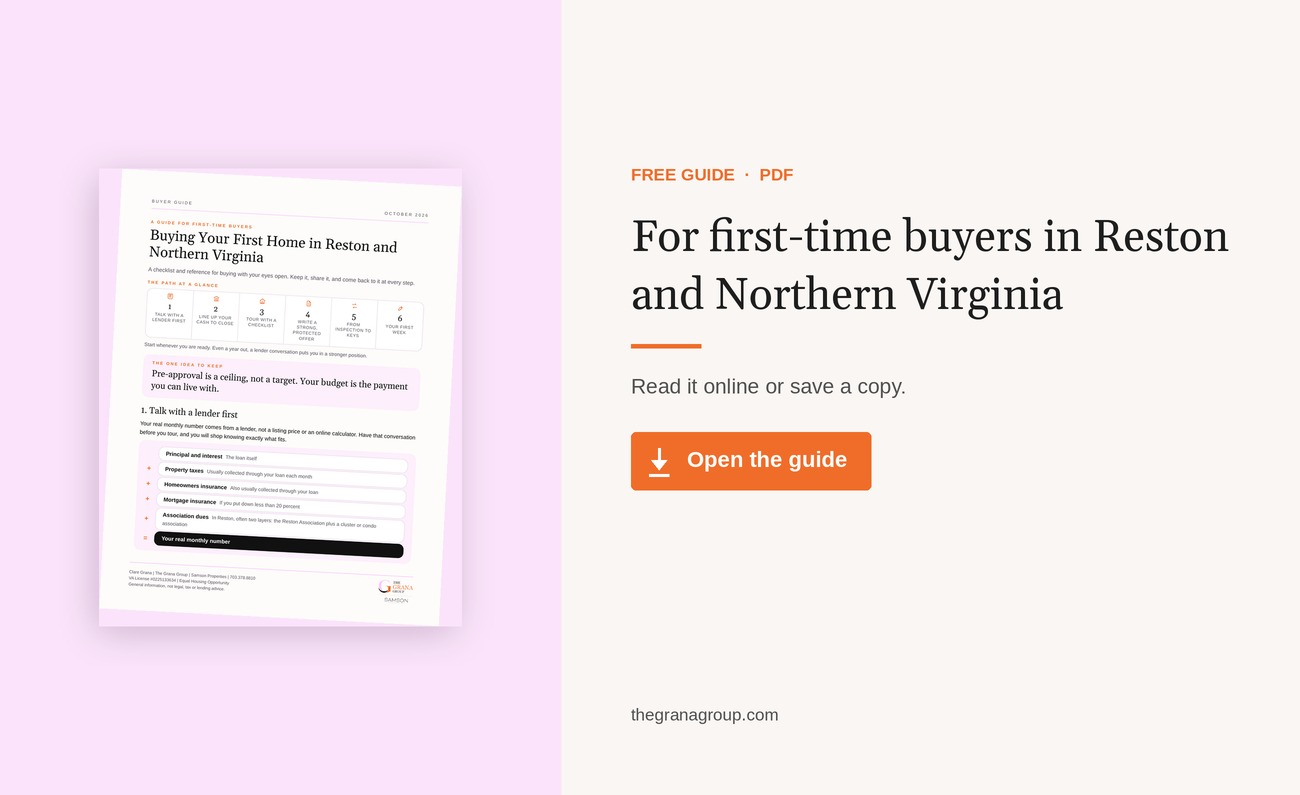 Buying Your First Home in Reston and Northern Virginia, a free guide from The Grana Group