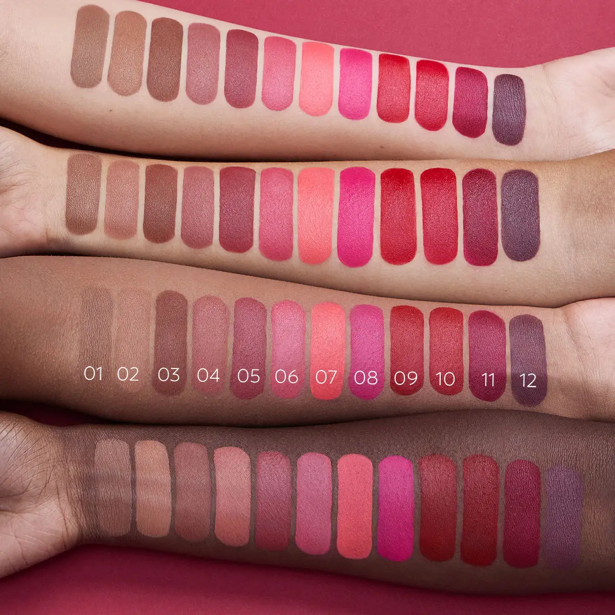 One Magic Touch Lip Stylo shade swatches numbered 01 to 12