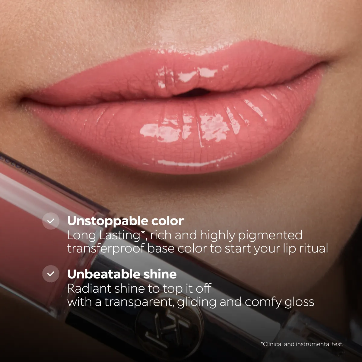 Glossy finished lips wearing Unlimited Double Touch