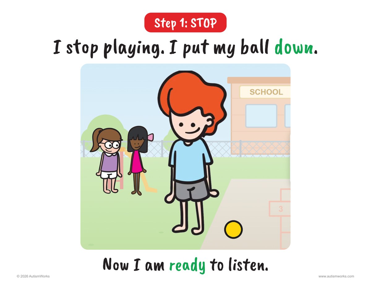 A page from the Listening to My Teacher social story