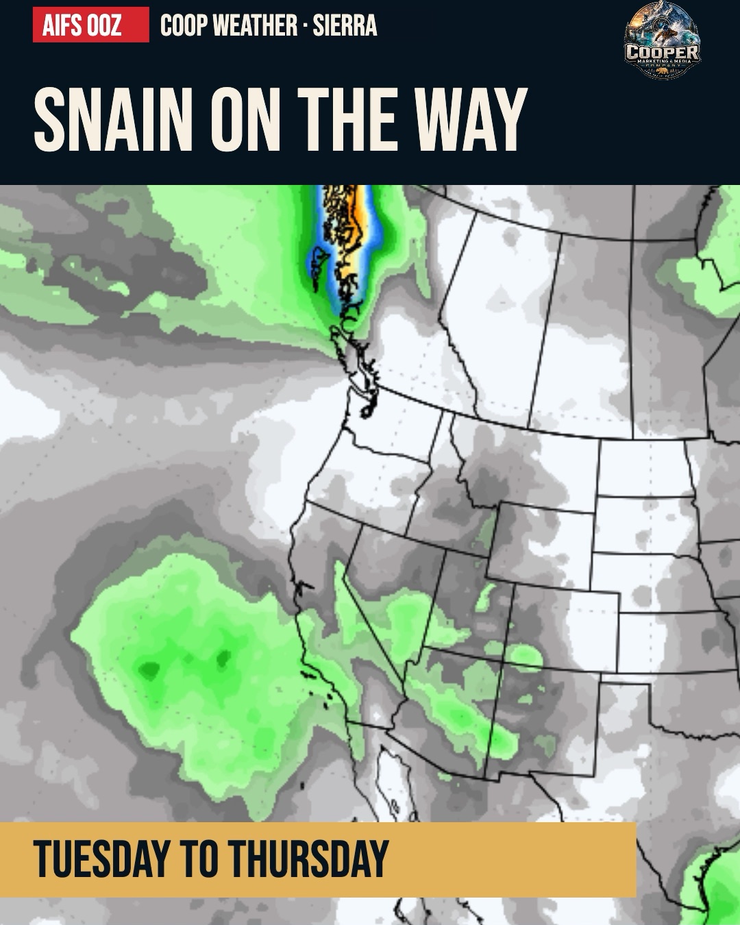 Opening frame of Coop's Friday, October 16, 2026 Tahoe and Sierra weather Reel.